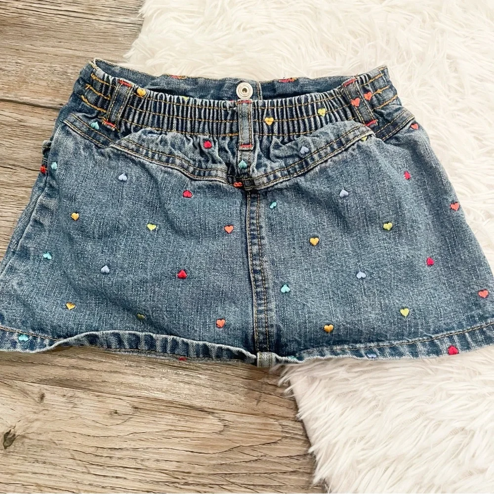Vintage Gymboree Hearts Embroidered Denim Skirt Skort 18 24 Month 2000s Spring